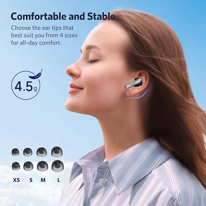 EarFun Air 2 Wireless Earbuds, 10mm Drivers with LDAC Bluetooth Earbuds, Hi-Res Audio, Bluetooth 5.3 with Multipoint Connection, 4 Mics, Wireless Charging, 40H Playtime, App Customization, IPX7