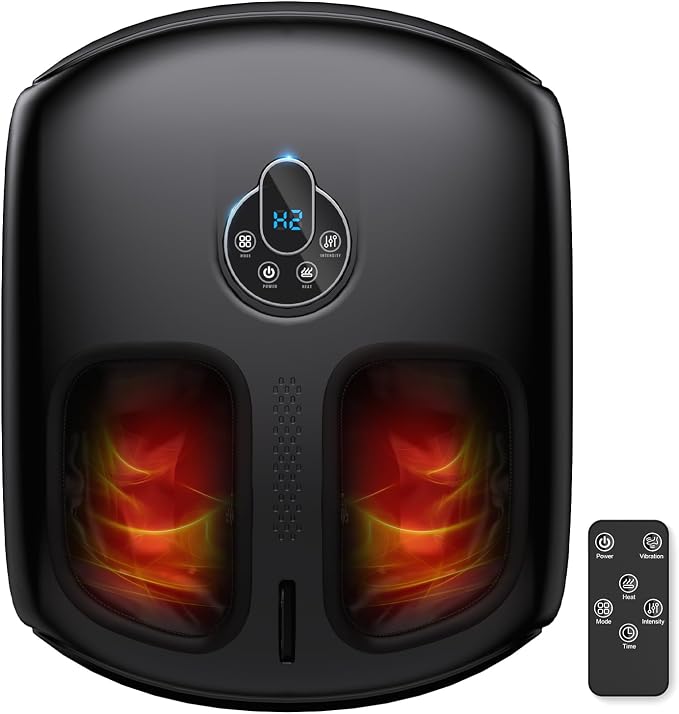 Foot Massager with Heat, 4 Modes & Vibration & Compression & Rolling for Feet Toes Relief, Electric Shiatsu Foot Massager with Remote, Fits Up to Men's Size 13, Gift for Women Men Father's Day