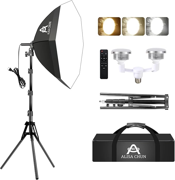 Softbox Photography Lighting Kit,22"X22" Soft Box Lighting Set with Double 85W 3000-7500K LED Bulbs，Photo Studio Equipment for Photography,Podcast Lighting，Shooting，Video Recording