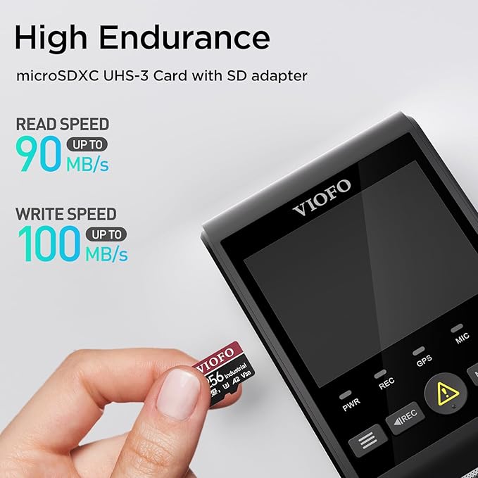 VIOFO 256GB Industrial Grade High Endurance microSDXC Card for Dash Cam & Security Camera, U3 A2 V30, up to 100MB/s, 4K UHD & Continuous Loop Recording, High Temperature Resistant, Adapter Included