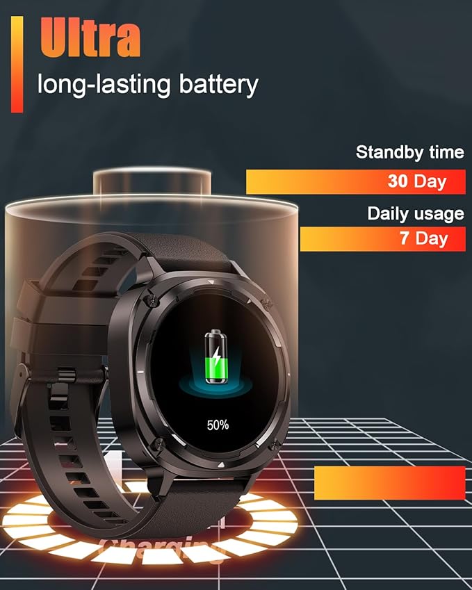 Military Smart Watches for Men(Answer/Make Calls), 1.39" HD Fitness Watch, 24/7 Heart Rate Sleep Monitor, Smart Watch for Men,114+ Sport Modes, IP68 Waterproof Smartwatch for Android iOS, 30Day, Black