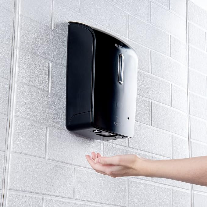 Restaurantware Clean Tek Professional 33.4 Ounce Automated Soap Dispenser 1 Touchless Wall-Mountable Soap Dispenser - Security Key Black Plastic Soap Dispenser Transparent For Liquid Soap