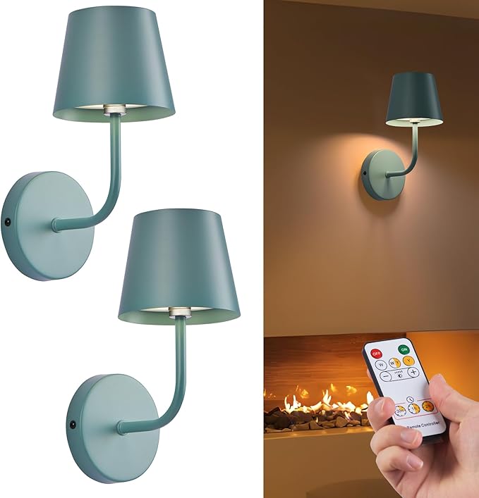 IMQSQIK LED Wireless Wall Lamp Set of 2, with 5600mAh Rechargeable Battery Powered Wall Sconces, Touch for Remote Control Infinite Dimming Be Used for Bedroom Mirror Living Room Wall Painting(Blue)