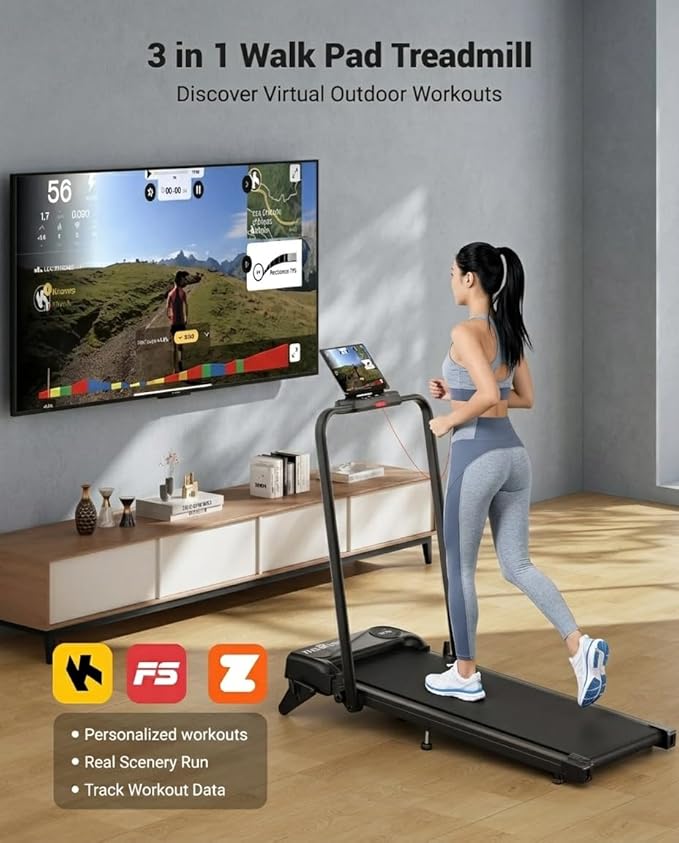 THERUN Walking Pad with Handle Bar, Walking Pad Treadmill for Home, Compact Treadmills with APP, Under Desk Treadmill with 10% Manual Incline, Portable Treadmill with Quiet Core