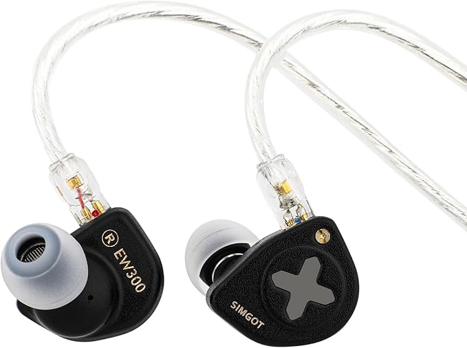 Linsoul SIMGOT EW300 1DD+1Planar+1PZT Hybrid Driver in Ear Monitor, Wired Earbuds IEM, Gaming Earbuds with Detachable Nozzles, Silver-Plated OFC IEM Cable for Audiophile Musician (EW300 DSP)