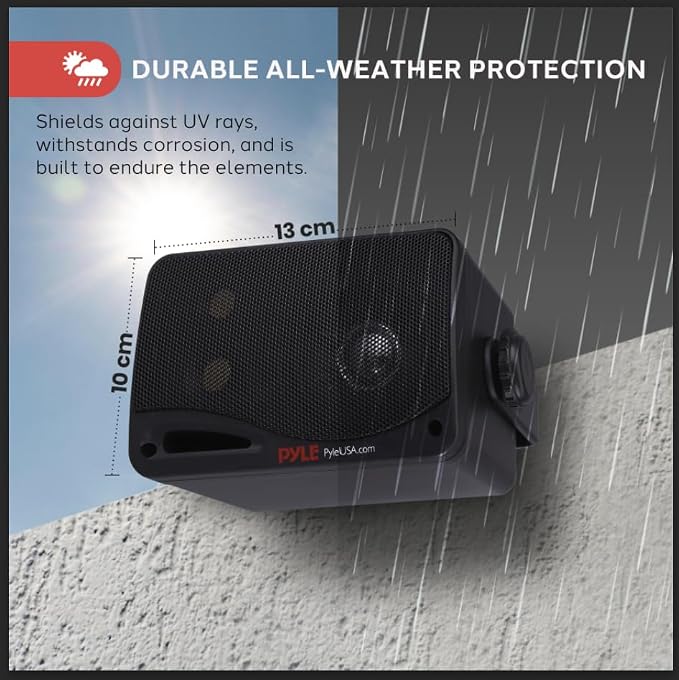 Outdoor Waterproof Wireless Bluetooth Speaker - 3.5 Inch Pair 3-Way Active Passive Weatherproof Wall, Ceiling Mount Dual Speakers System w/Heavy Duty Grill, Patio, Indoor Use - Pyle PDWR42BBT (Black)