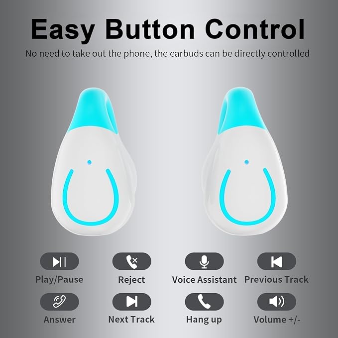 Open Ear Bone Conduction Headphones, Bluetooth Lightweight Clip On Earbuds Comfort with Digital Display Charging Case Sport Earphones Built-in Mic IPX7 Waterproof for Running Fitness Exercise,Sky Blue