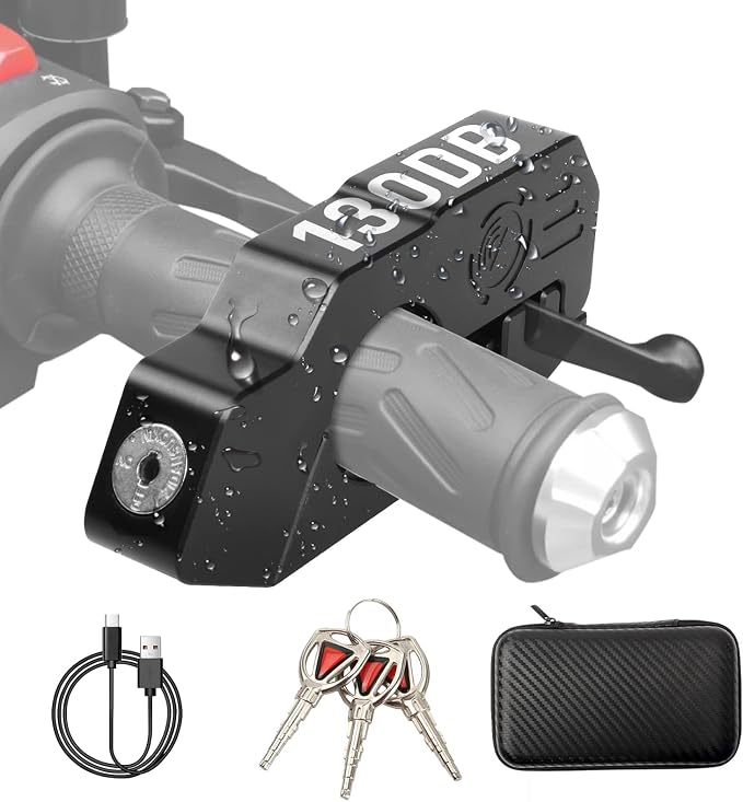 Motorcycle Locks Anti Theft, Motorcycle Grip Lock 130DB Alarm Heavy Duty Throttle Lock, Waterproof Brake Alarm for Moped, Bike, Scooter, ATV (Black)