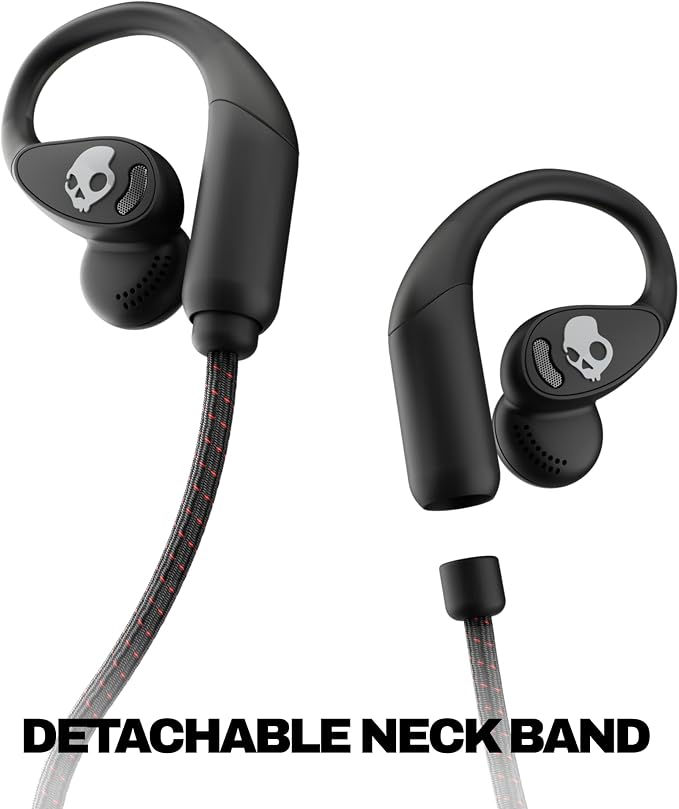 Skullcandy Push 540 Open Wireless Open-Ear Bluetooth Earbuds, Headphones, Sweat and Water Resistant, 42 Hours Battery, Detachable Neckband, Secure Fit, Microphone for iPhone Android - True Black