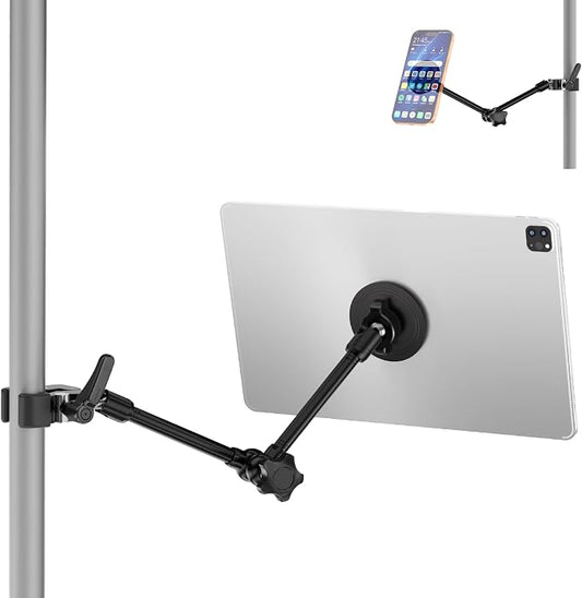 Magnetic iPad Holder for Microphone Stand / Music Stand,Tablet Mount Compatible with MagSafe 4.7~13.5" iPad /Pro/Mini/Air,Galaxy Tab,Nexus,e-Reader,iPhone,360°Adjustable 10" Long Aluminum Alloy Arm