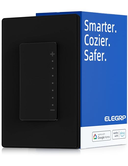 ELEGRP Smart Dimmer Light Switch DPR30, 2.4GHz Wi-Fi Dimmer Switch Compatible with Alexa and Google Assistant, Single Pole/3 Way, Needs Neutral Wire, No Hub Required, UL Listed, Matte Black, 1 Pack