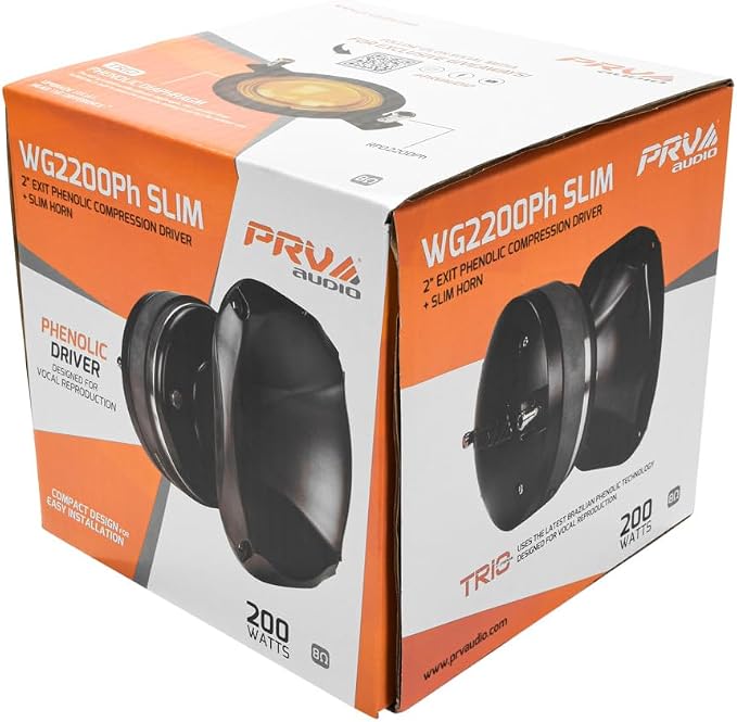 PRV AUDIO 2" Exit Midrange Compression Driver + Horn WG2200Ph Slim 200 Watts 8 Ohm 109 dB, Shallow Profile Aluminum Horn + Ferrite Phenolic Driver