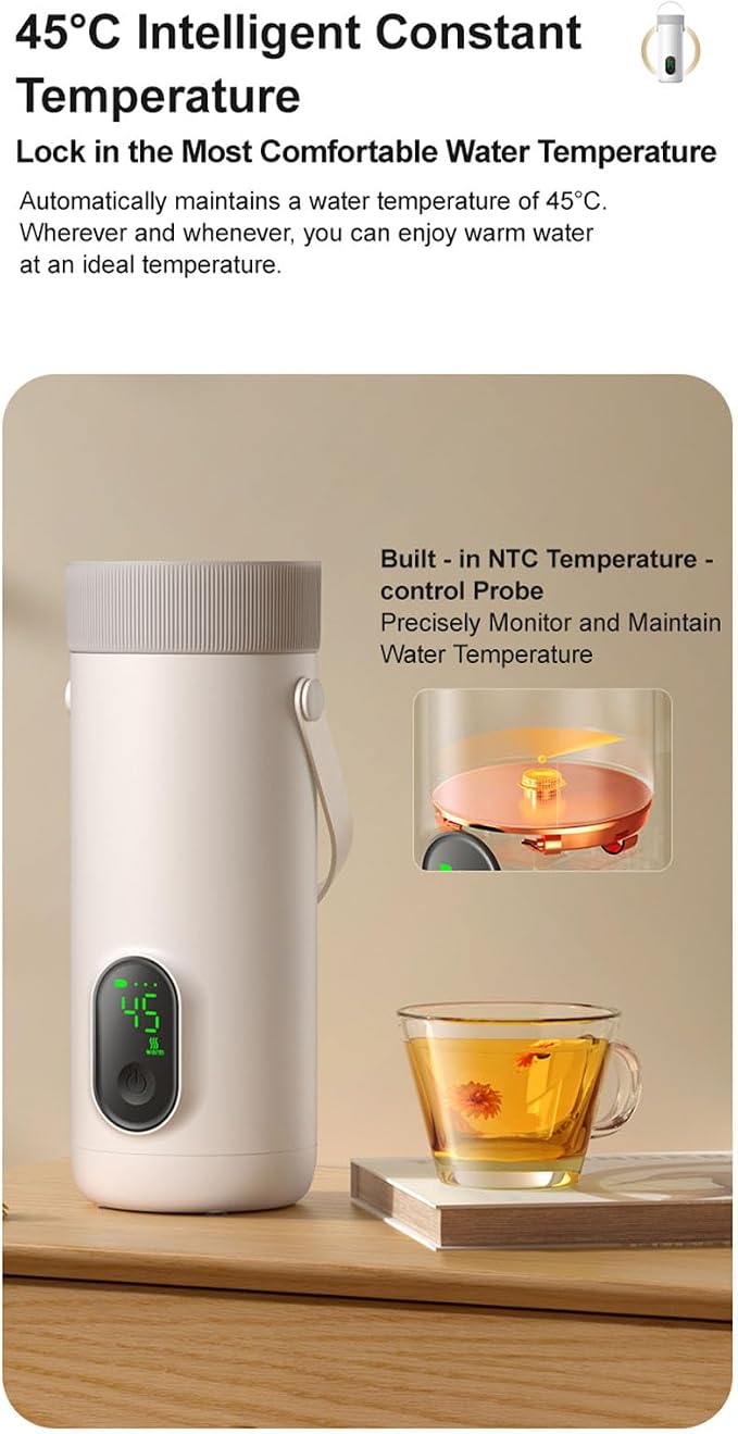 Portable Electric Kettle Rechargeable Cordless Travel Kettle 350ML 10 Min Quick Boil 12H Constant Temperature 4 in 1 Design with 27000mAh Battery for Outdoor Camping Car Travel