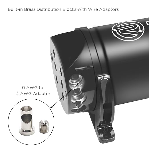 Recoil EC5D 5 Farad 18SV Digital Capacitor Car Audio with Read Out and Built-in Distribution Block for Two Amplifiers