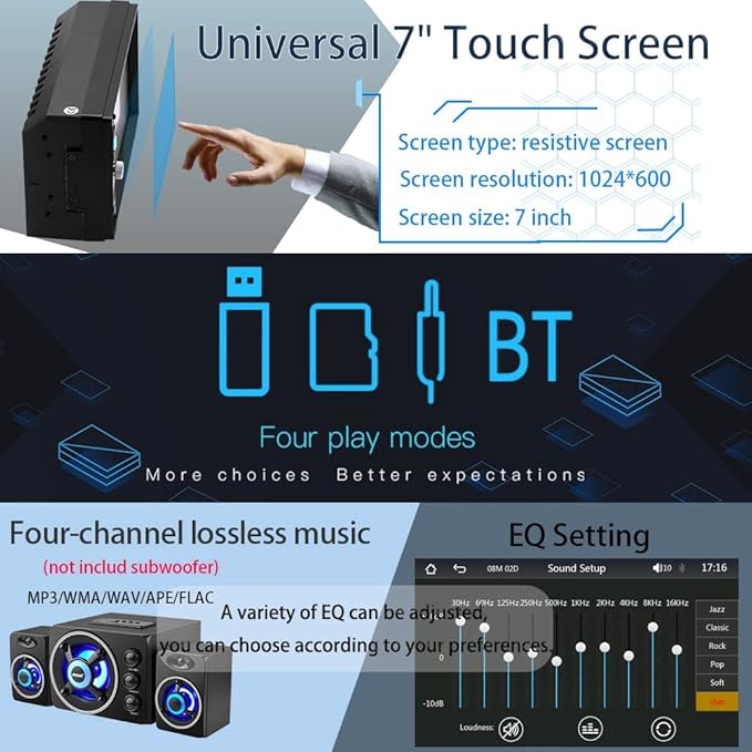 Double Din Car Stereo with Wireless Apple Carplay,Wireless Android Auto,7 inch HD Touch Screen Car Radio with Bluetooth, Car Audio Receiver with Backup Camera,Mirror Link,FM/USB/AUX/TF/Subwoofer