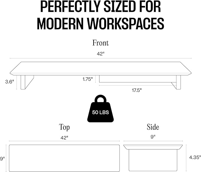 COREMINDED Solid Wood Dual Monitor Stand Riser – 42" Walnut Desk Shelf for 2 Monitors with Tray & Wool Felt, Organizer for Desktop, Laptop and Office (Walnut)