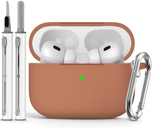 Apple AirPods Pro Case Cover with Cleaner Kit, Soft Silicone Protective Case for Women Men, Accessories with Keychain - Brown