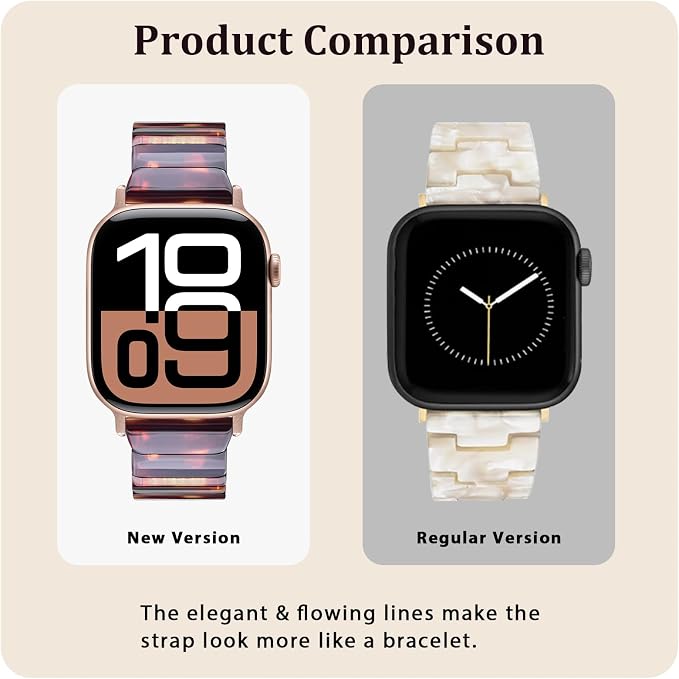 V-MORO Resin Band Compatible with Series 11/10 Apple Watch Bands 46mm/45mm/44mm/42mm Fashion Strap for iWatch Series 9/8/7/6/5/4/3/2/1/SE/SE2/SE3 Lightweight Bracelet Wristband Women Men(Classic Tortoise)