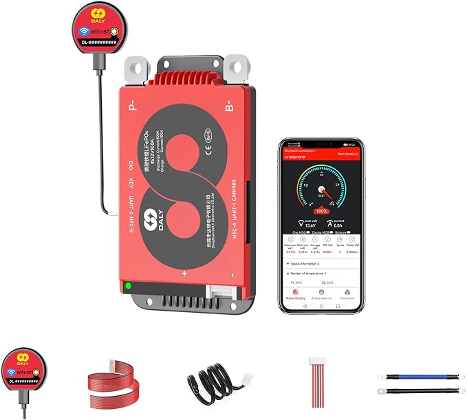 DALY Smart BMS 4S 12V 100A with WiFi Module and CAN 485 Communication Protection Board for Remote Monitoring of LifePO4 Lithium Battery Pack