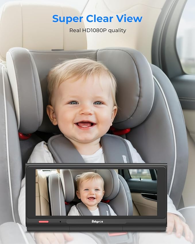 Babyvue BV7 7.2" Baby Car Camera with Carplay Split Screen and Recording, 1080P IR Night Vision Car Baby Monitor, Foldable Stand, Sleep Mode, Easy Install & Quick Pairing for Safer Driving