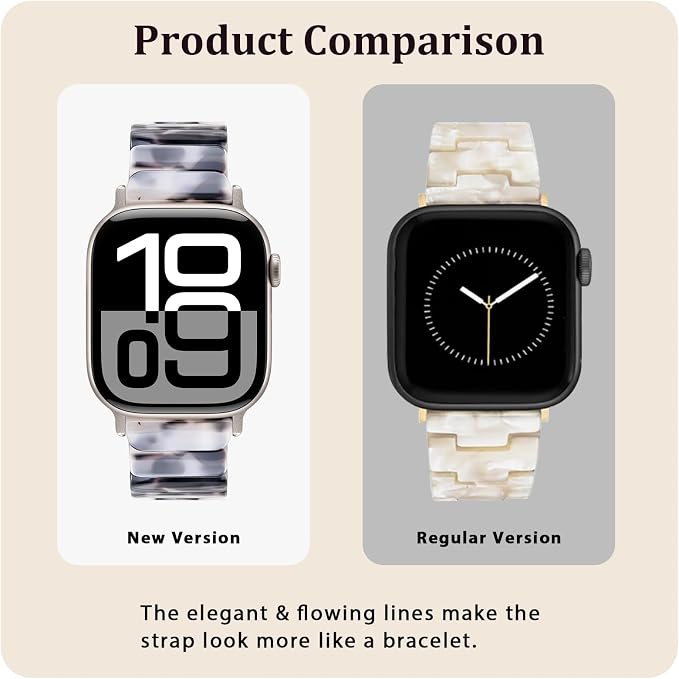 V-MORO Resin Band Compatible with Apple Watch Series 7/8/9/10 41mm/40mm/38mm/42mm Fashion Strap for iWatch Series 6/5/4/3/2/1/SE/SE2 Lightweight Bracelet Wristband Women Men(Classic Ivory Tortoise)