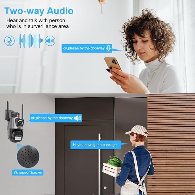 PTZ WiFi Outdoor Security Wireless 2X3MP Dual Lens Linkage Human Detect Pan tilt Digital Zoom Auto Tracking Home Surveillance Camera Two Way Audio Color Night Vision ICsee