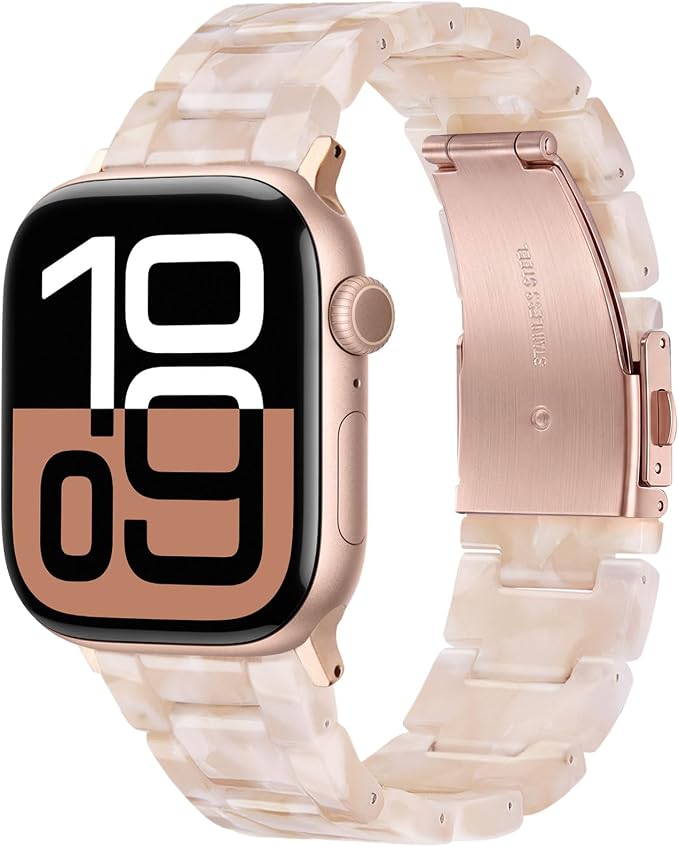 V-MORO Lightweight Resin Bands Compatible with Apple Watch Series 11/10/9/8/7 Band 45/46mm iPhone Watch Fashion Jewelry Strap Bracelet for iwatch Series SE/6/5/4/3/2/1(Pink Tan,42/44/45/46/49mm)