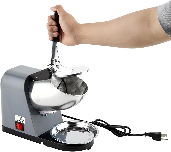 Restaurantware Electric Ice Crusher Machine - 65 Kg/Hr - Plastic Ice Shaver With Stainless Steel Blades - Compact Gray Space-Saving Kitchen Countertop Use
