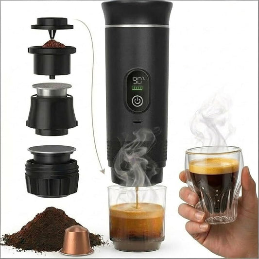 Portable Coffee Maker, Self-Heating Rechargeable Coffee Maker, 20-Bar On The Go Espresso Maker for Car & Camping, 3-in-1 Mini Electric Travel Machine for Ground Coffee & NS Capsules (black)
