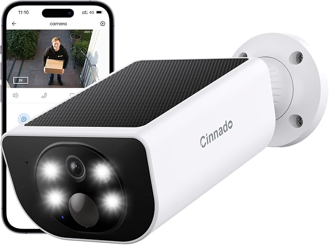 Cinnado Security Cameras Wireless Outdoor-2.4 GHz Wi-Fi Cameras for Home Security, Battery Powered with Built-in Solar Panel, 2K Color Night Vision, Human Detection, TF Card & Cloud Storage, S1 1 Pack