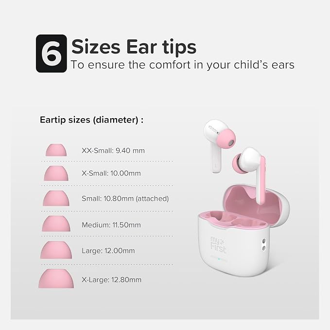 myFirst CareBuds Kids Wireless Earbuds, 85dB Volume Limiting Earbuds for Kids Ages 3-12, Bluetooth 5.3 Safe Hearing Protection, 36H Playtime, Small Ear Fit, IPX4 Waterproof, Easy Pairing