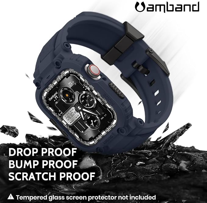 amBand Compatible with Apple Watch Series 9/8/7/6/5/4 & SE 3/2/1 41mm/40mm Band Case for Men, M1 Sport Rugged Case with Strap Military Protective Cover Bumper for iWatch 41/40 mm - Navy Blue