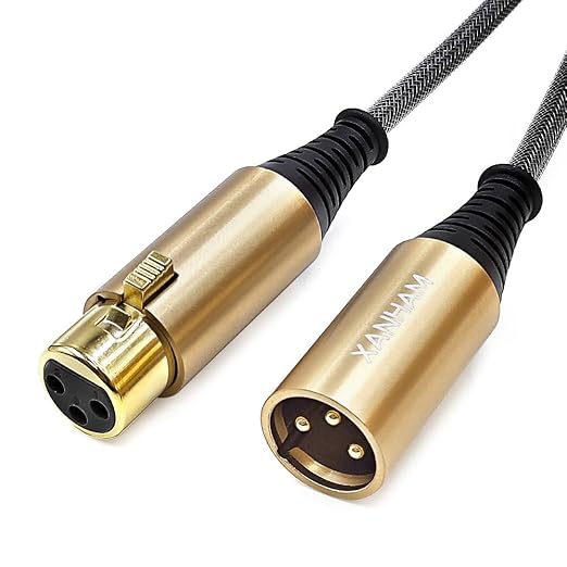 XLR Cable 50 Feet/15.3 Meter 3 Pin Microphone Female to Male Balanced Shielded Cable, Fibre Braiding with 22AWG Oxygen-Free Copper(OFC) Mic Cord for Speaker and Audio System