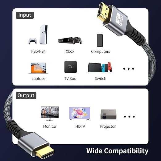 4k Hdmi Cable 75ft Ultra High Speed HDMI 2.0 Cable 4K@60HZ 3D ARC Gold Plated Connector Ethernet Audio Video Return HDMI Cord for UHD TV Monitor Laptop Xbox PS4/PS5 Roku TV ect.(Silvery)