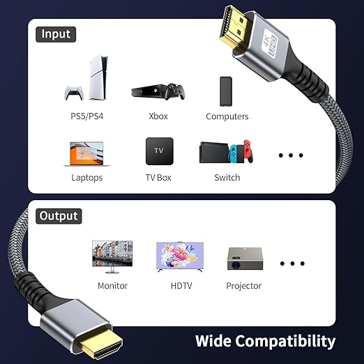 4k Hdmi Cable 65ft Ultra High Speed HDMI 2.0 Cable 4K@60HZ 3D ARC Gold Plated Connector Ethernet Audio Video Return HDMI Cord for UHD TV Monitor Laptop Xbox PS4/PS5 Roku TV ect.(Silvery)