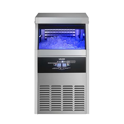 VEVOR Commercial Ice Maker Machine, 150 lbs/24h with 30 lbs Storage Capacity, Dual Water Inlet,Built-in/Freestanding/Under Counter, Stainless Steel Ice Maker with LED Display, for Home Bar Restaurant