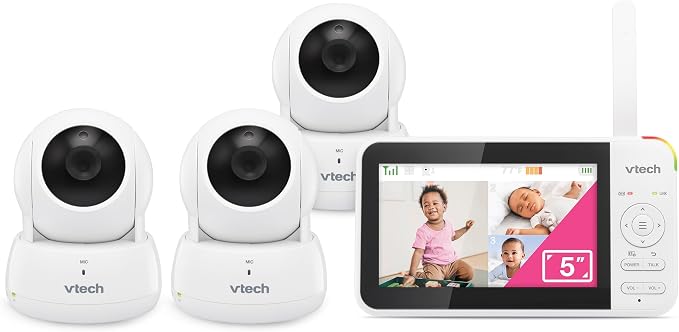 VTech Baby Monitor No WiFi, 3 Cameras & Remote Pan-Tilt-Zoom for 3 Rooms – Hack-Proof, 17Hr Battery, 1000ft Range, Auto Night Vision, Temperature Sensor | VM924-3