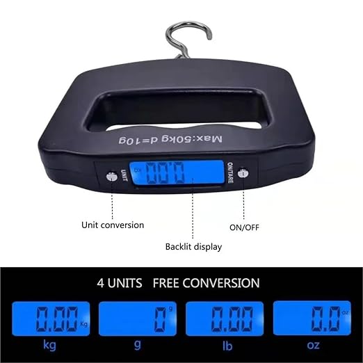 Digital Portable Luggage Scale - 50kg/10g Capacity, Backlit Handheld Suitcase Scale for Travel