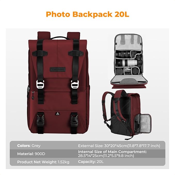 K&F CONCEPT Camera Backpack, Camera Bags for Photographers Large Capacity Camera Case with Raincover,15-15.6 Inch Laptop Compartment