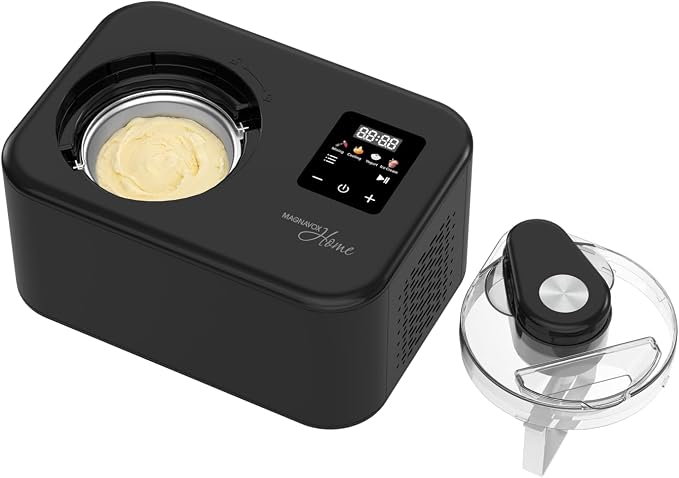 Magnavox Home, 1.2 Qt Electric Ice Cream Maker with Compressor, Touchscreen Ice Cream Machine, Built-In Compressor, Automatic Sorbet, FroYo, Italian Ice Maker, No Pre-Freeze
