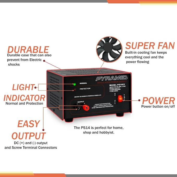 Universal Compact Bench Power Supply - 12 Amp Linear Regulated Home Lab Benchtop AC-to-DC 12V Converter