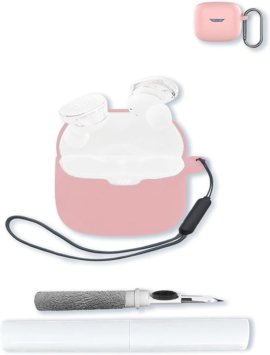 Case for JBL Tune Buds - True Wireless Noise Cancelling Earbuds,Soft Protective,BOVUGAC Silicone Case Cover with Keychain & Cleaning Kit & Lanyard for JBL Tune Buds Earbuds-Pink