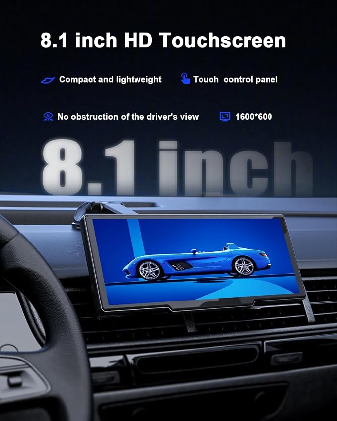 Avylet 8.1'' Wireless Apple Carplay Screen for Car, Android Auto with Backup Camera, Portable Car Stereo Touchscreen with OTA/GPS Navigation/Mirror Link/Voice Control/Bluetooth/AUX/FM/WiFi
