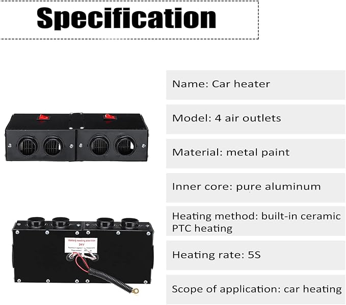 Car Defogger 12V 500W Car Heater 2 in 1 Portable Car Heaters and Cooling Fan with Purification for Winter (12V 500W, 4 Holes)