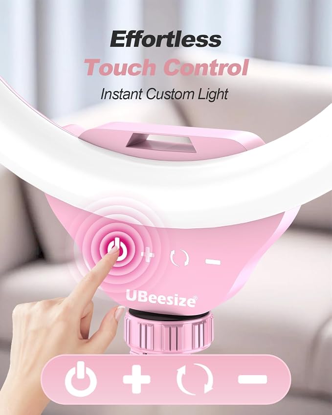 UBeesize 12'' LED Ring Light with 62'' Tripod Stand, Selfie Ring Light for Video Recording, Live Streaming, TikTok & YouTube, Compatible with iPhone & Android (Pink)