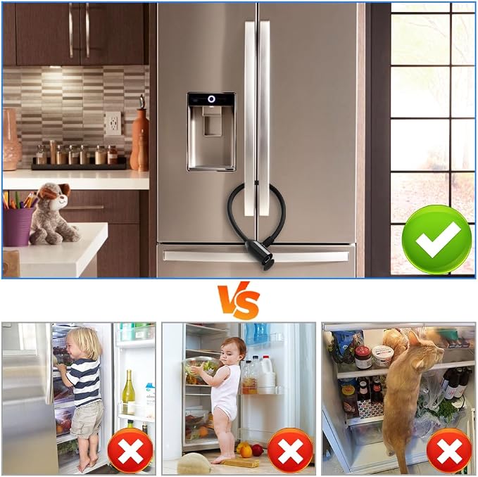 Cable Lock Refrigerator Lock eLinkSmart French Door Fridge Lock - Waterproof 40cm 15.7 inch Fingerprint Bluetooth App Keyless Cable Lock for Cabinets Freezer Baby Safe