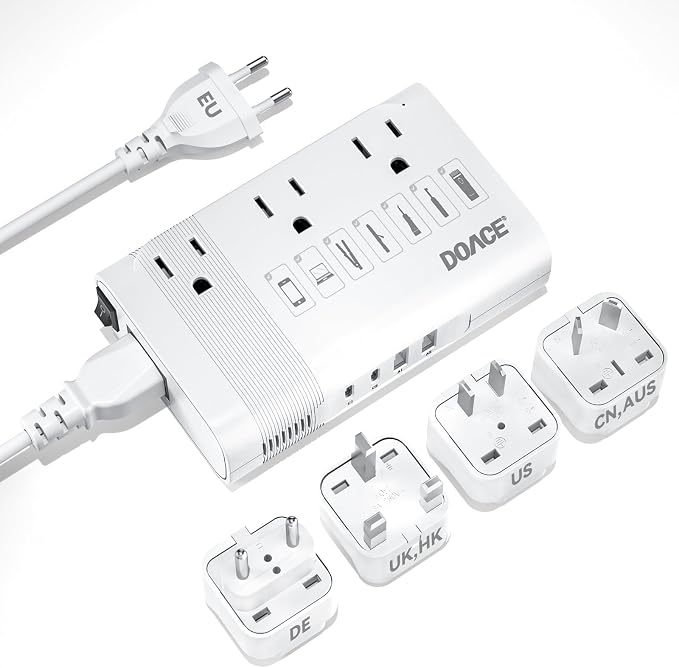 DOACE 220V to 110V Converter for European Travel - 350W Voltage Converter US to Europe with 4 QC+PD Chargers for Using U.S. Devices Abroad - Hair Straightener Shaver Toothbrush Laptop Camera Phone
