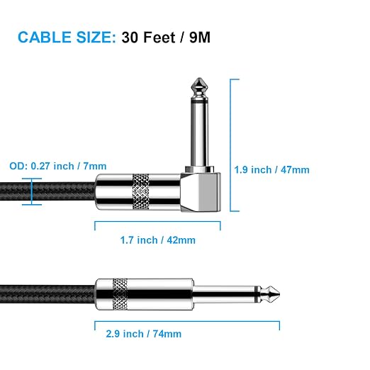 New Bee Guitar Cable 30ft Electric Instrument Cable Bass AMP Cord 1/4 Right to Straight for Electric Guitar, Bass Guitar, Electric Mandolin, Pro Audio