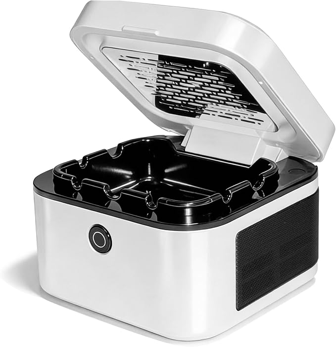 Multifunctional Smokeless Ashtray with HEPA Filter,Rechargeable Air Purifier for Cigarette Smoke,Portable Ashtray for Indoor & Outdoor Use (White)