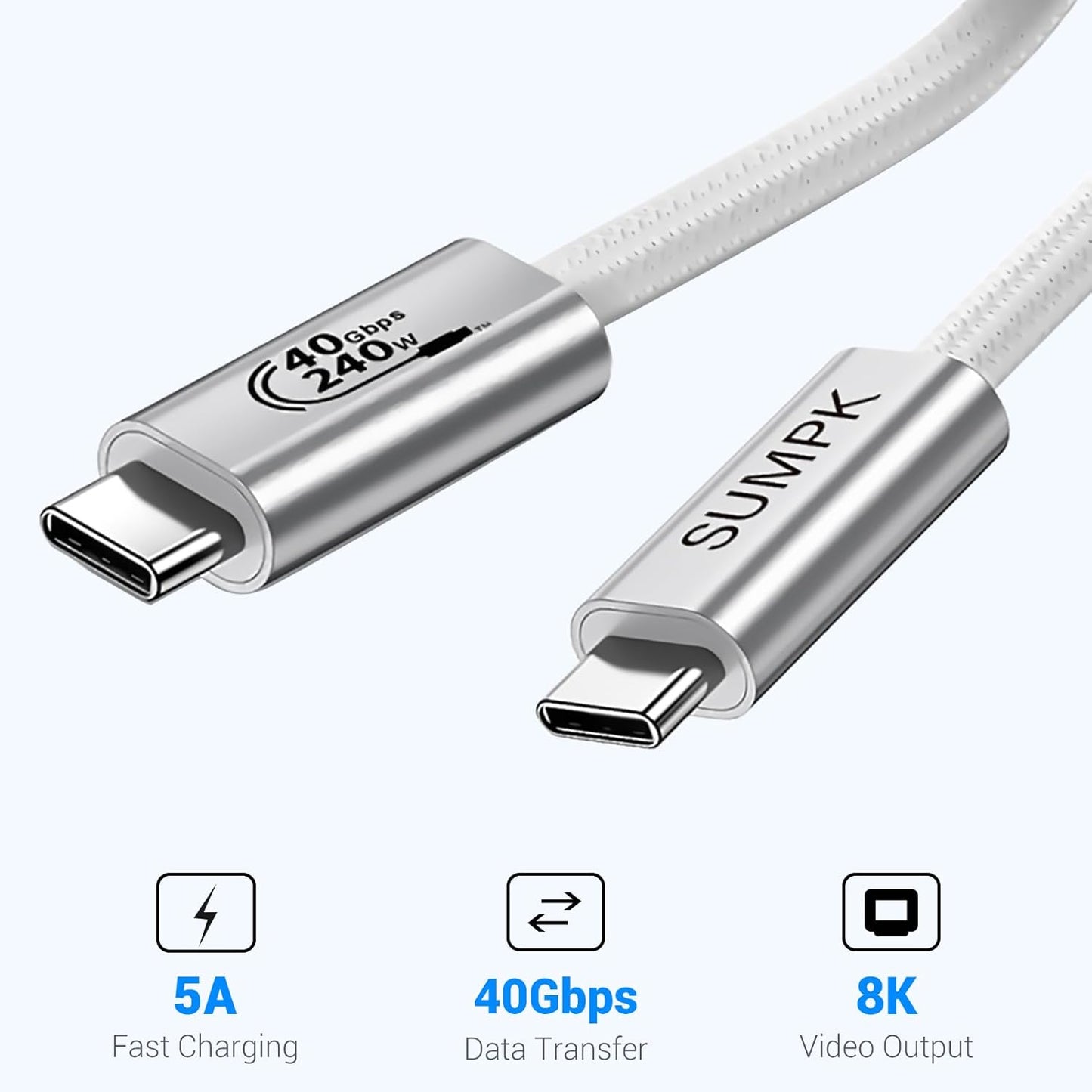 240W USB C Cable 6.6FT 2 Packs, USB4 Cable with 40Gbps High Speed Data Transfer, Single 8K/Dual 4k Display Compatible for Thunderbolt 4/3 Monitor/Hub/Docking Stations, iPhone 16/16 Pro